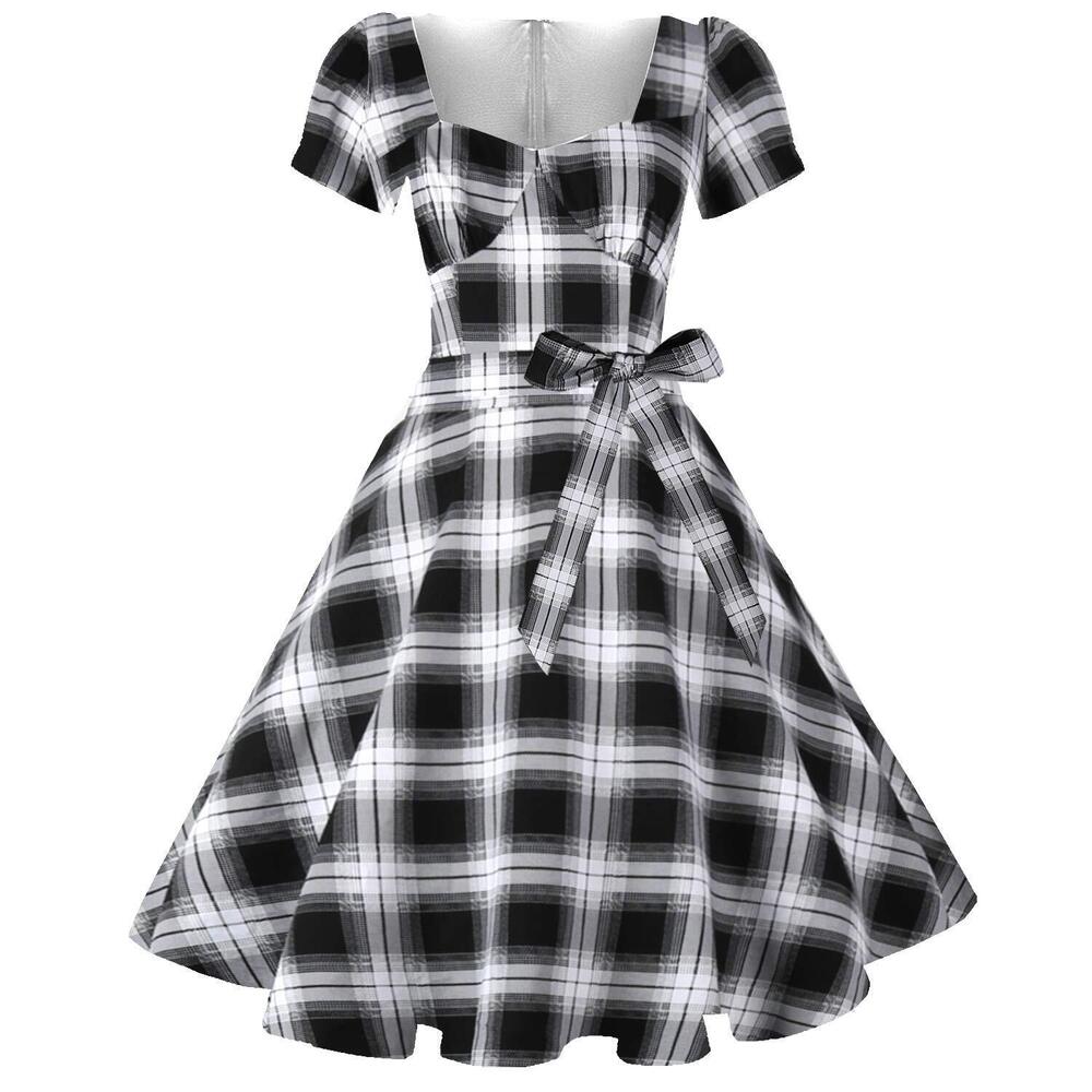 1222 1950s Vintage Puff Sleeves Cocktail Rockabilly Swing Retro Dress